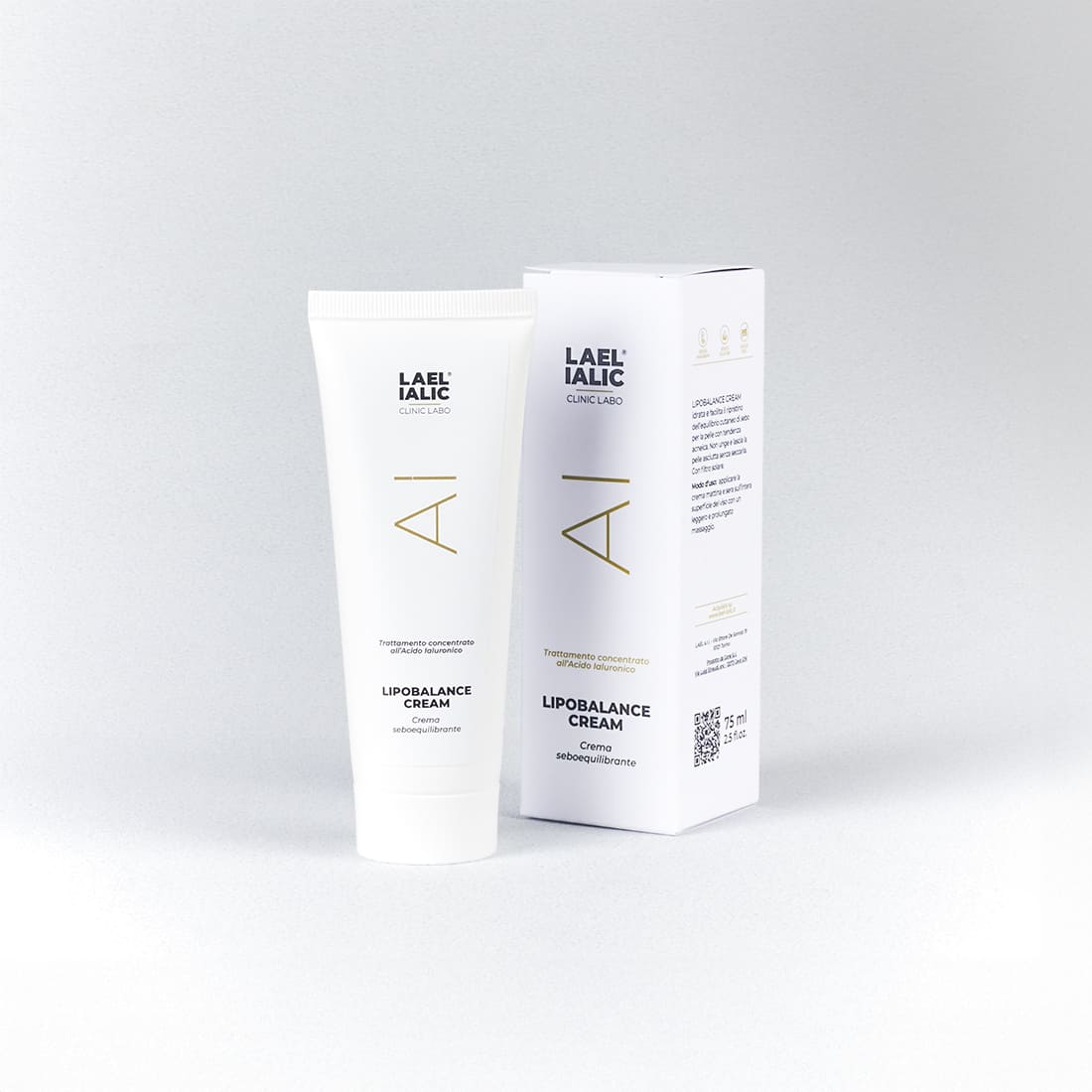 Lipobalance Cream di Lael Ialic, crema seboequilibrante per pelle grassa e acneica, con acido ialuronico e propoli, in confezione elegante